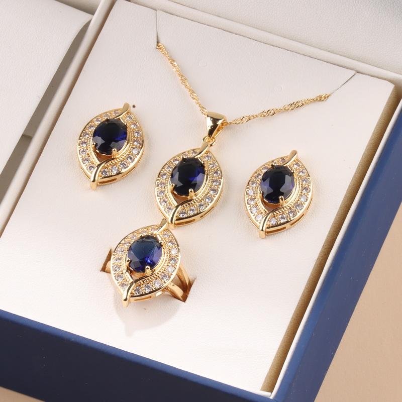 Brazil  Gold Plated Eye Shape Zircon Accessories Dubai Luxury Quality Jewelry Necklace And Pendant Woman‘S Earring Set