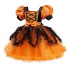 Halloween Hexenkostüm: Unregelmäßiger Netzrock & Puffärmelkleid mit Hut