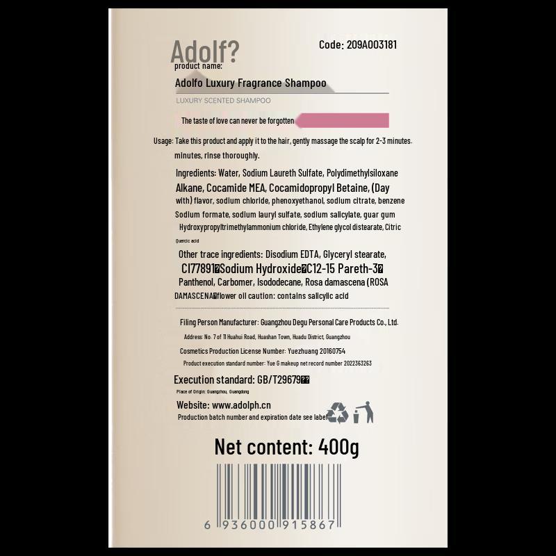 Adolph Luxury Fragrance Shampoo