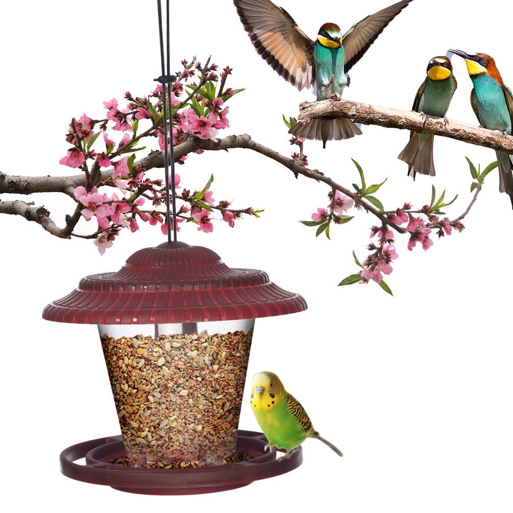 Hanging Wooden Wild Bird Feeder Hexagon Roof Garden Tree Decor Decoration