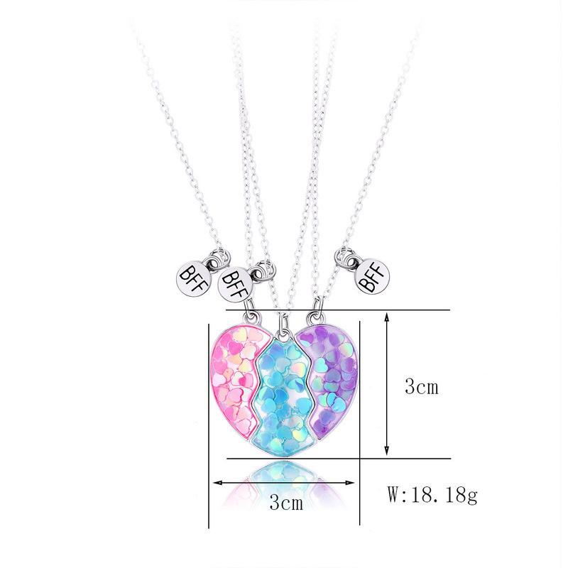 Kids Pendant Necklace Set Alloy Heart Charm Magnetic Pink Blue Purple Trio Sweet Style Childrens Jewelry