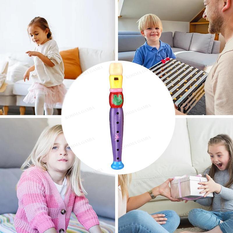 Kids Wooden Flute Toy 6 Holes Recorder Musical Instrument for Early Music Education Development Gift for Boys Girls