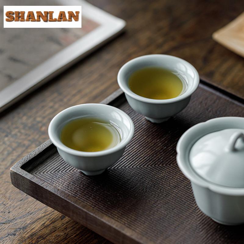 2pc/lot Sky Blue Ru Kiln Porcelain Teacup Retro Tea Bowl Sample TeaCup Tea-tasting Fragrance Cup Chazhan Master Cups Teaset 50ml