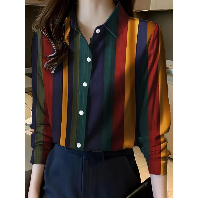 Boutique Ladies Lapel Button Shirt Elegant Temperament Long Sleeve Textured Design Shirt Ladies Daily Commuter Fashion Shirt
