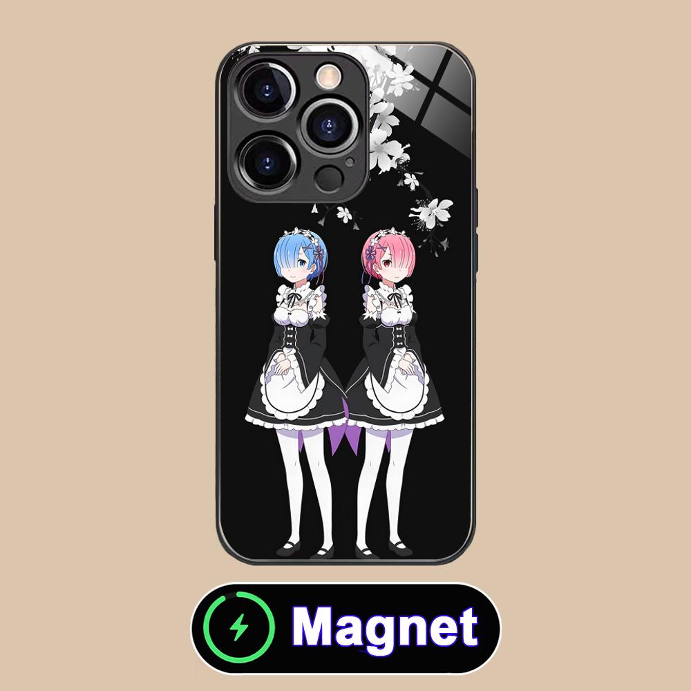 

ReZero Rem Ram Glass MagSafe Mobile Phone Case for iPhone 17 16 15 14 13 12 11 Air Pro Max Plus Mini Colorful Cover iPhone 11 Pro Max
