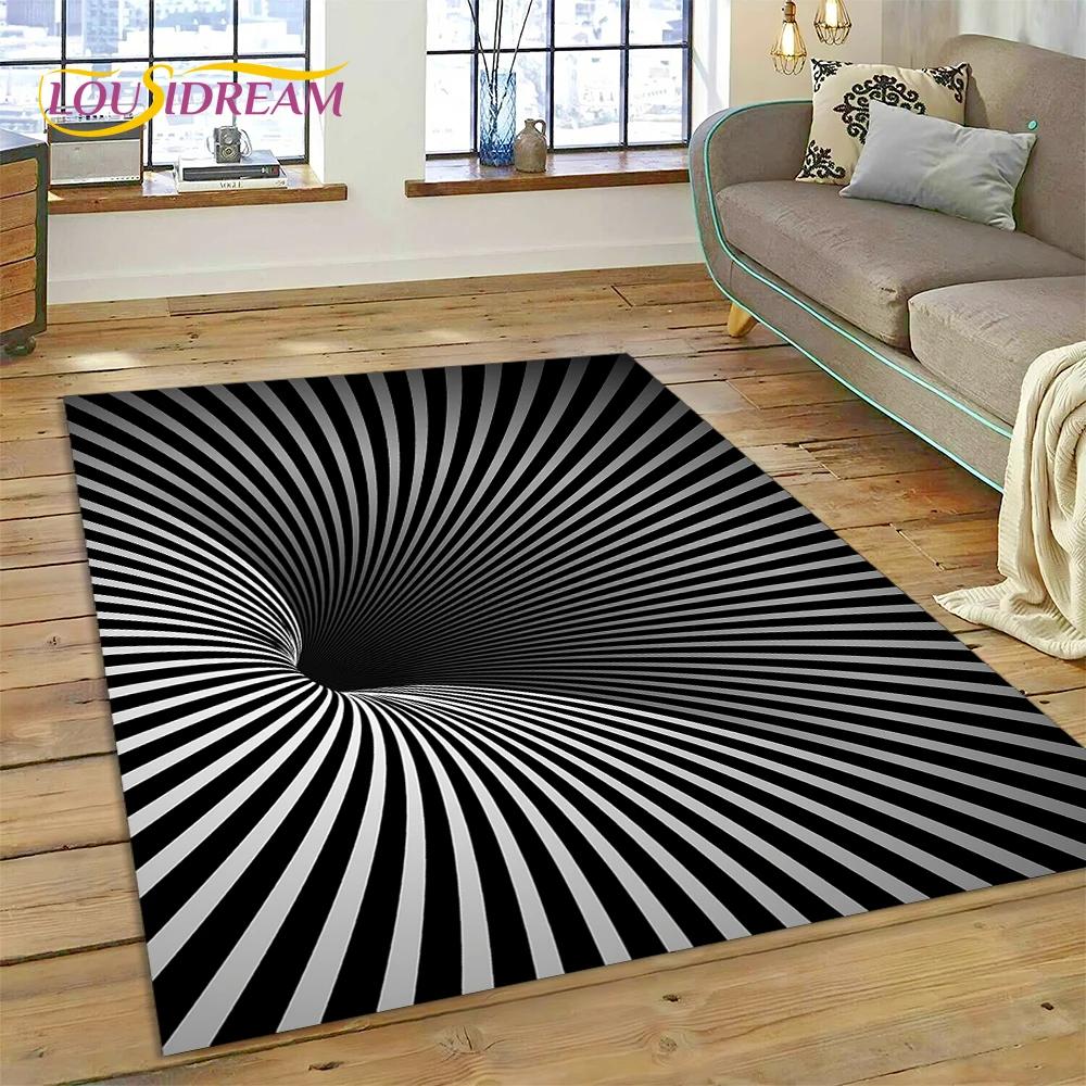 3D-Vortex-Teppich mit visuellen Illusionen für Wohnzimmer, Schlafzimmer, Heimdekoration, Bodenmatte, rutschfeste Dekoration für Sofa, Küche, Fußmatte