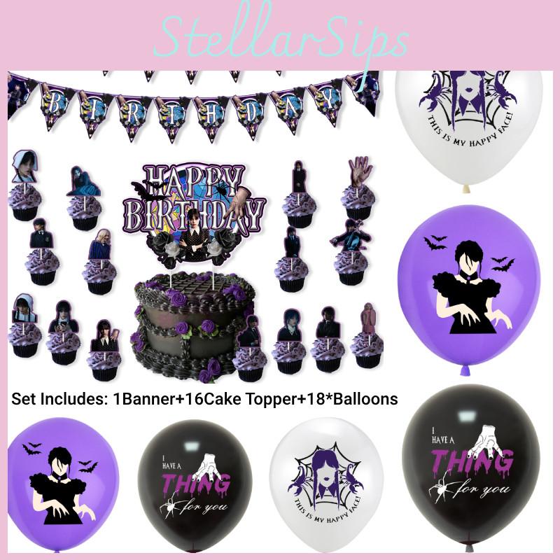 Complete Horror Tv Series Themed Party Decor Set Flags Cake Toppers And Latex Balloons