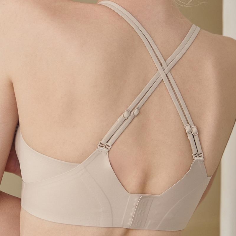 Sujetador Cruzado Cómodo Sin Costuras para Pecho Pequeño Copa Fija Sin Desplazamiento Sujetador sin Aros con Adorno de Encaje Multiusos Ropa Interior Diaria para Mujer