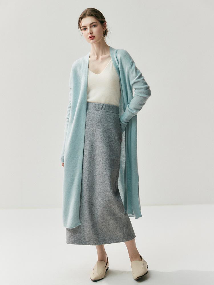 2025 Cashmere Rolled Edge Long Cardigan: Autumn/Winter Collarless Outerwear for Women - Comfy, Stylish & Perfect for Commuting