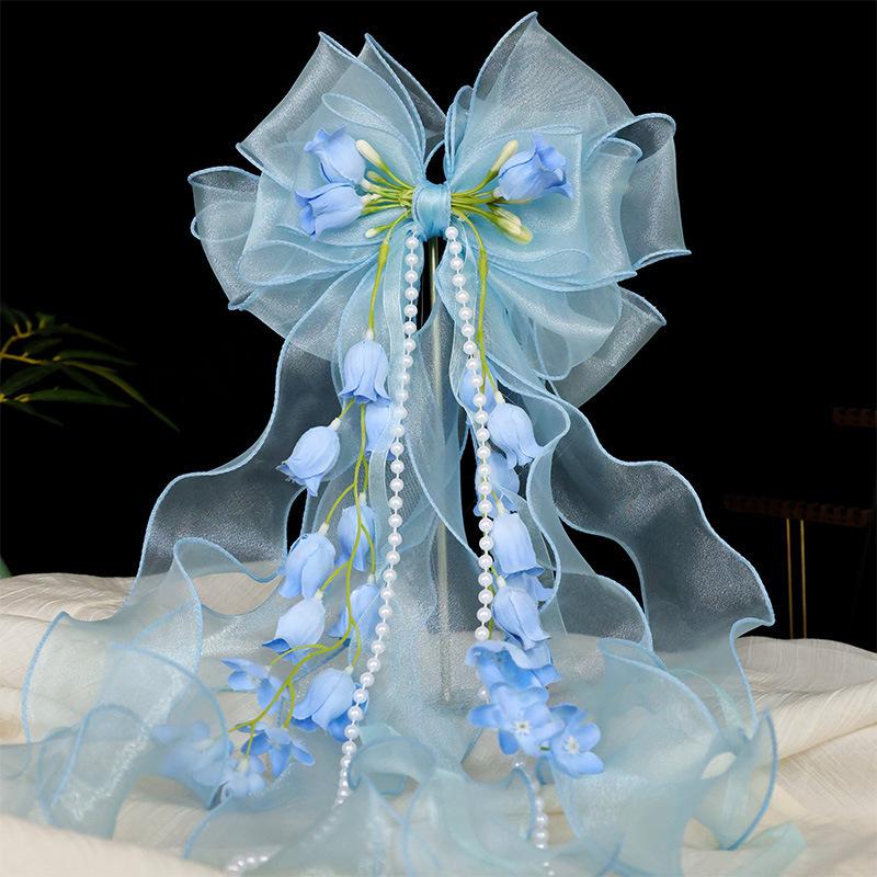Mesh Bow Hairpin Children's Mori Princess Hair Accessories Hairpin Girls Ribbon Braided Hair Headgear