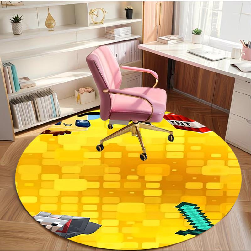 Minecraft Print Round Rug, Washable Floor Carpet, For Entryway Dorm Laundry Room Office Study, Home Decor Birthday Christmas Gift