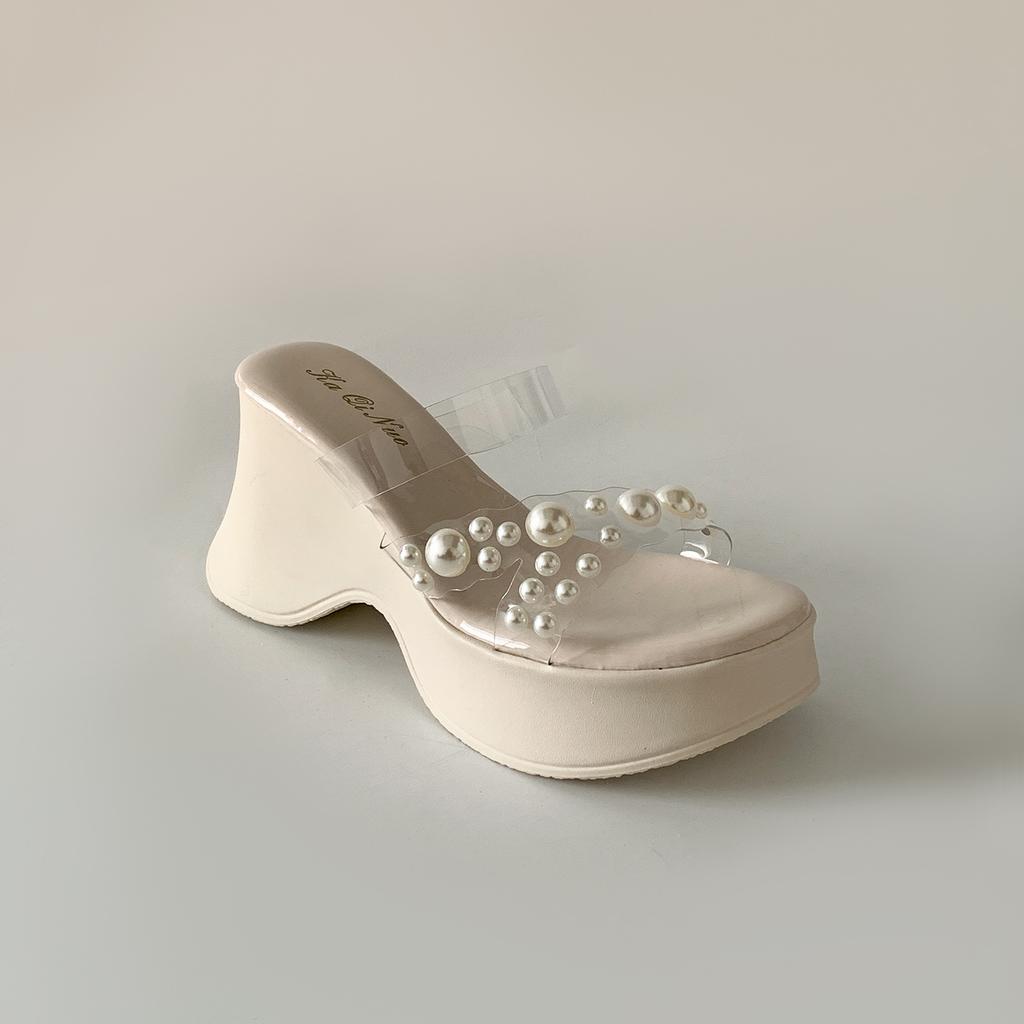 Black High-end Thick-bottomed Wedge One-word Slippers for Women's Summer Wear 2025 New Models with Skirts To Increase the Height of French Sandals