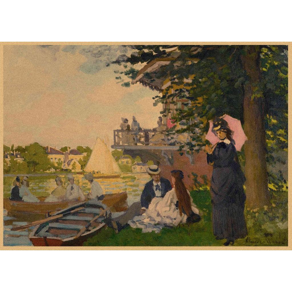 Monet Oil Painting Retro Kraft Paper Poster for Restaurant, Bar, Cafe Wall Decor