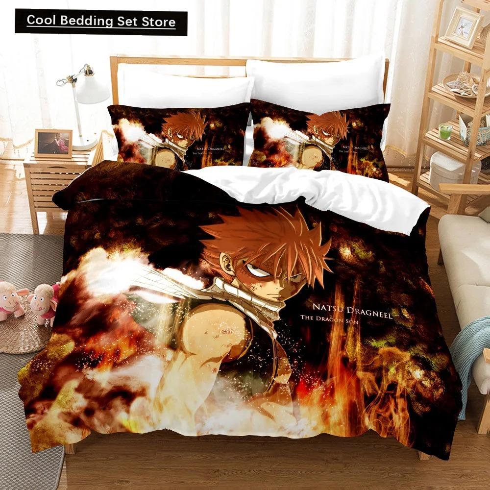 3D Print Anime Fairy Tail Logo Natsu Bedding Set Boys Girls Twin Queen Size Duvet Cover Pillowcase Bed Kids Adult Home Textiles