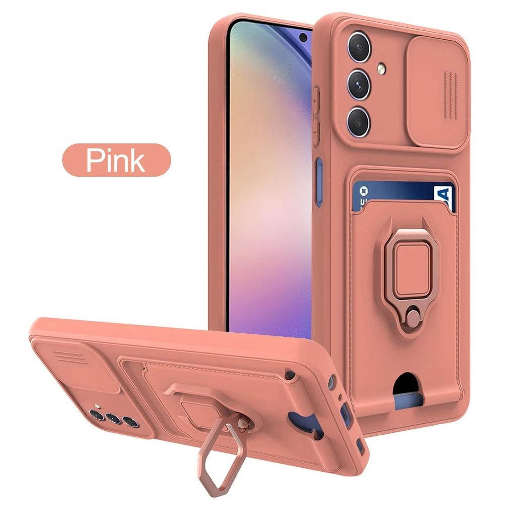 Luksuslik kaamera lükatav aknaümbris Samsung Galaxy A55 A35 A15 A25 A54 A34 A14 A53 A52 S24 S23 Ultra kaardipesa magnetiga telefoni kate