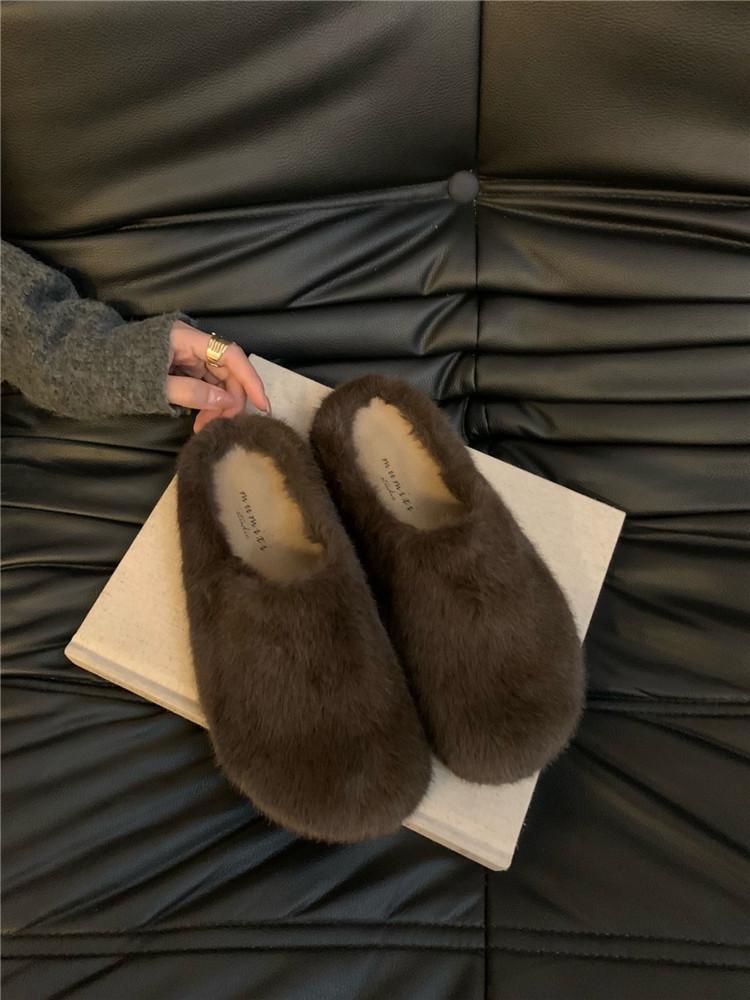 Mao Mao slippers women wear in autumn and winter 2024 thick bottom inner heightening bag head half slippers imitation mink hair leopard print