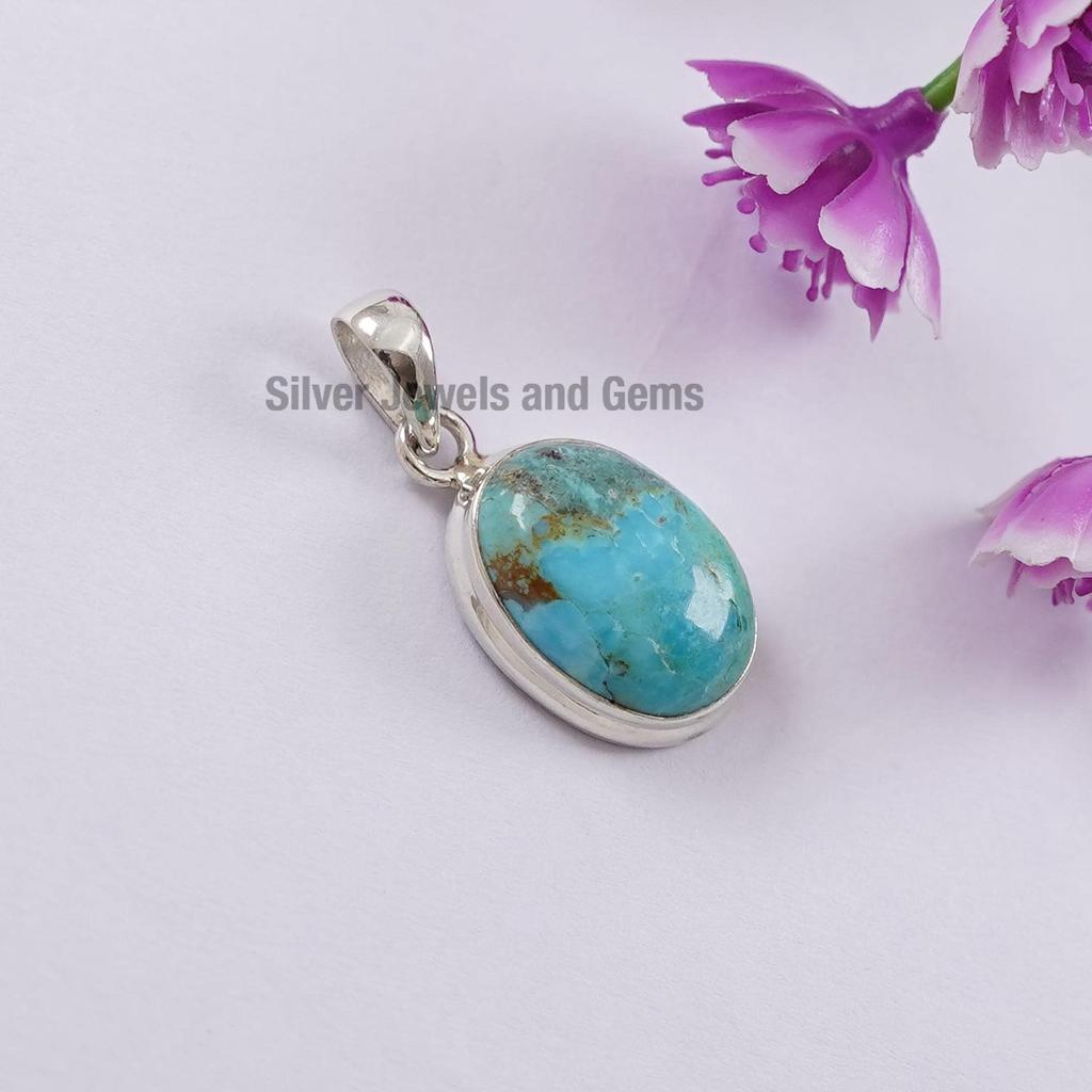 Handmade Sterling Silver Kingman Turquoise Pendant, Oval Arizona Gemstone