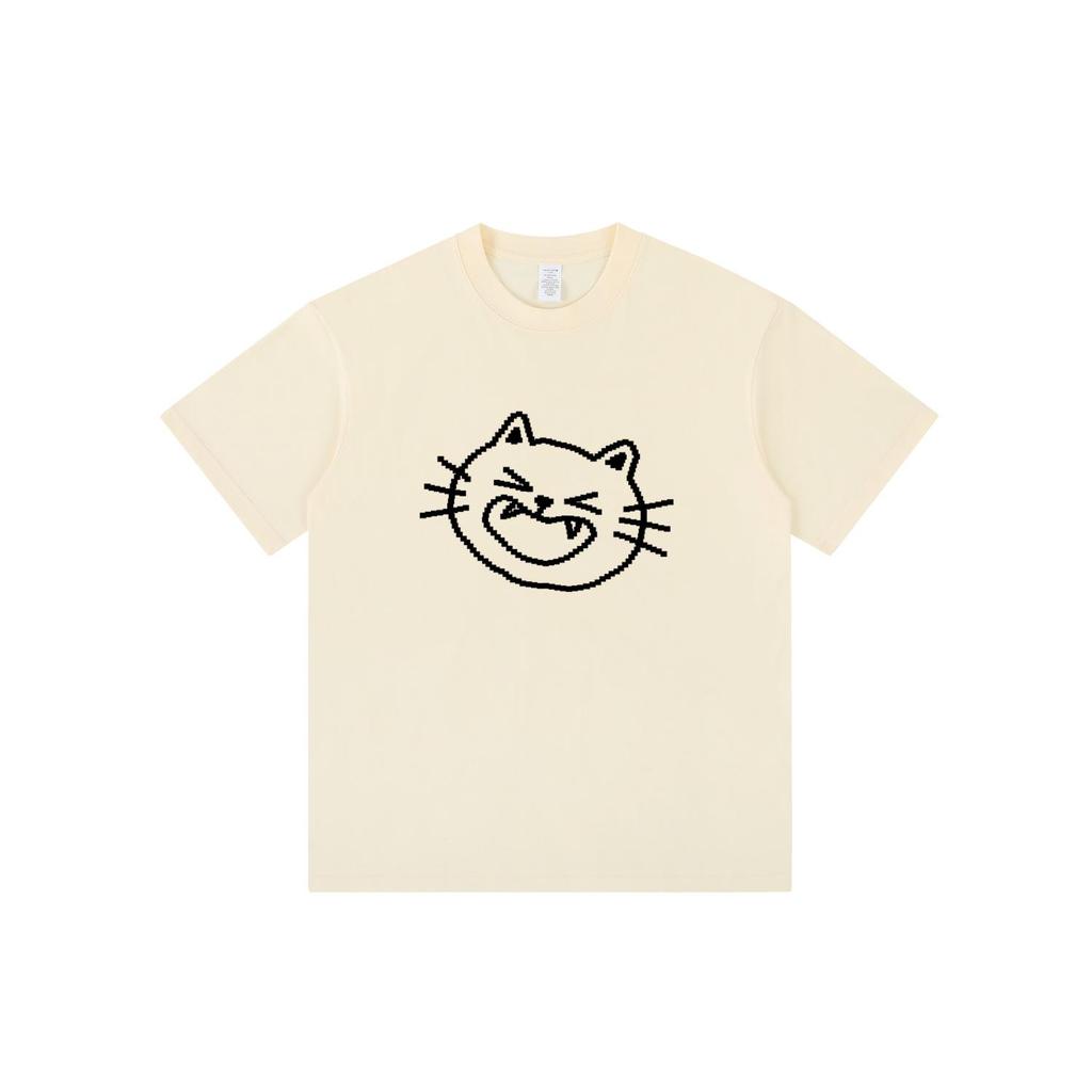 American Street Kitten Print Loose Short Sleeve Round Neck Summer T-Shirt for Couples
