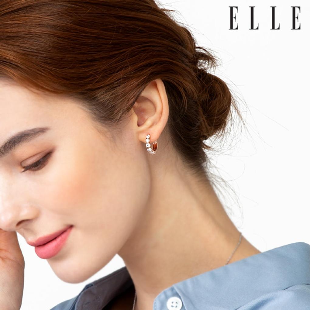 14K Cubic Line One-Touch Ohrringe (Goldene Anstecknadel) ELGPEE348