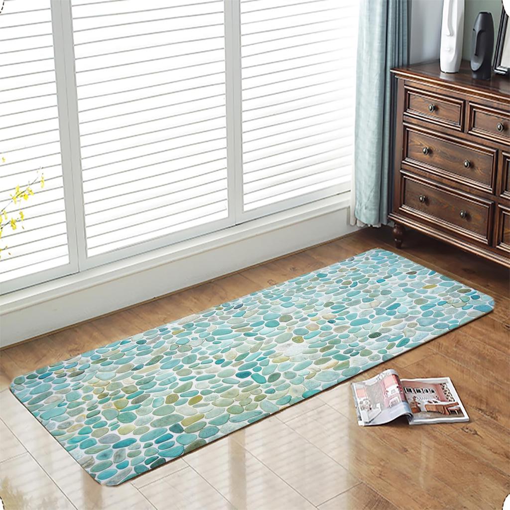 Bathroom Uses Absorbent Non Slip Bath Mats, Kitchen Floor Mats, Artistic Small Stone 3D Carpets (24x16 Inches), and Flannel Memo