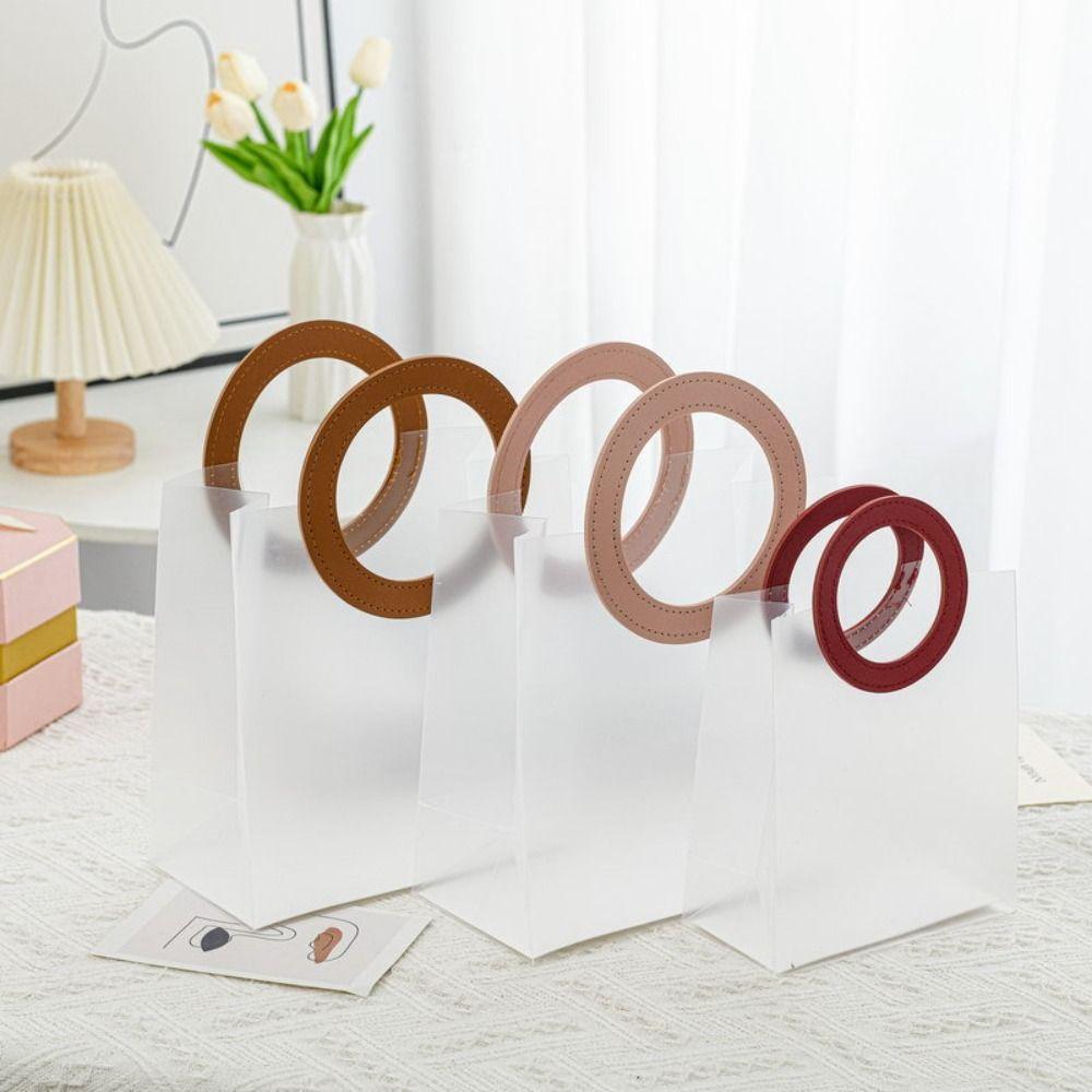 5pcs Plastic Shopping Tote Bag with Handle Gift Packaging Bag Candy Jewelry Packaging