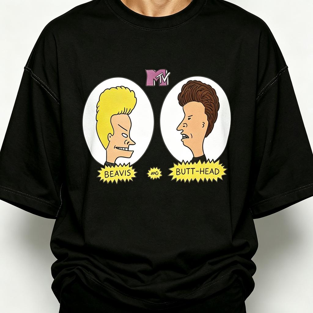 Beavis And Butthead Cartone Animato Retrò Unisex Maglietta con Stampa in Modal Manica Corta Girocollo Streetwear Vestibilità Larga T-shirt