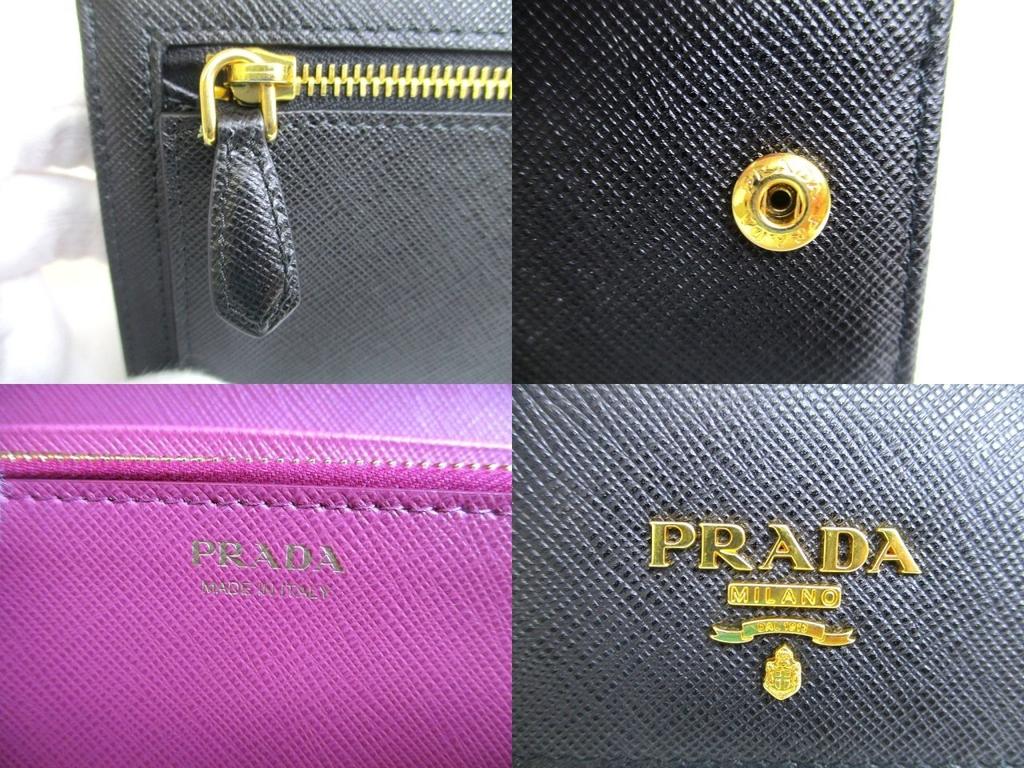 Authentic PRADA Saffiano Black Hibiscus Leather Bifold Long Flap Wallet #a886  Refurbished