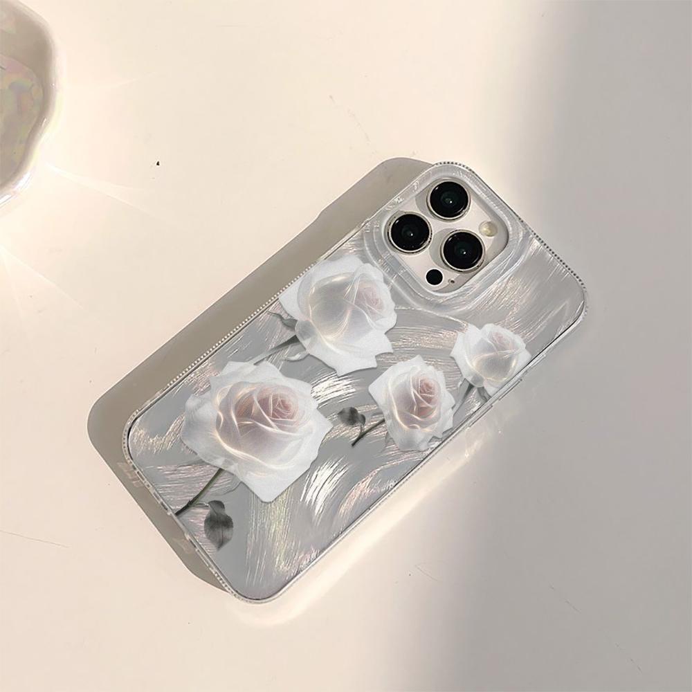 White Rose Phone Case For iPhone 16 11 13 15 Pro Max 14 Plus 12 14promax 13promax 16E X XR 7 8 Silicone Shine Covers