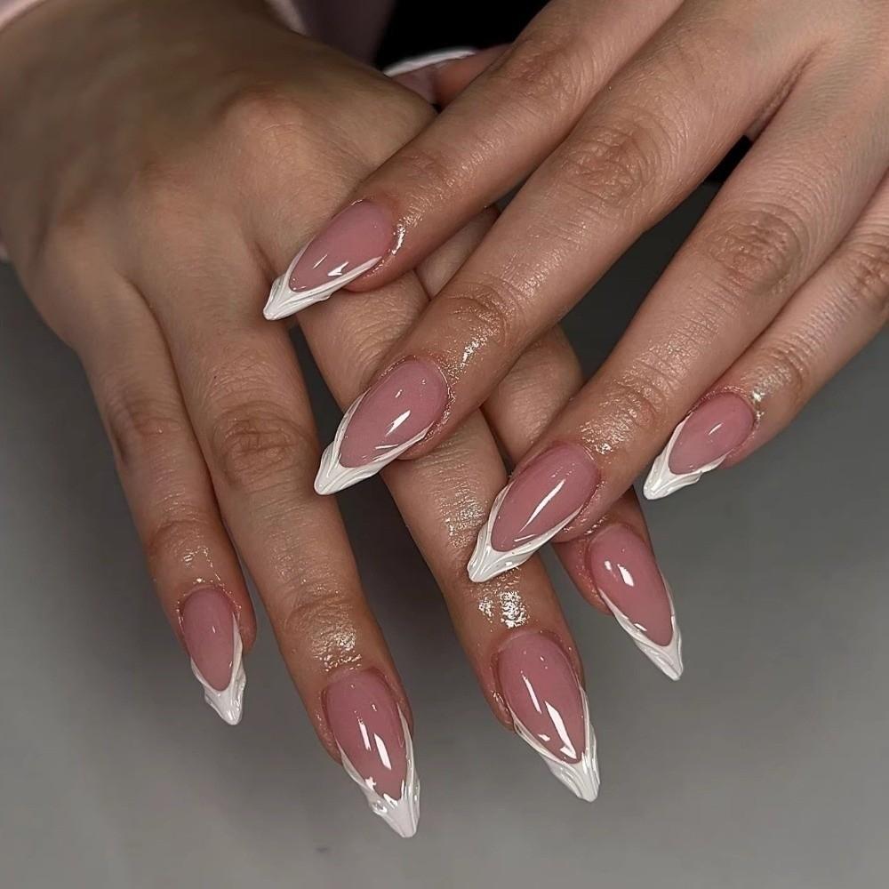 24pcs/set Detachable Press on Nails French Almond Fake Nail Tips New False Nail  Women