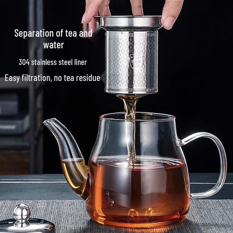 Thickened Glass Household Teapot with Tea and Water Separation Filter