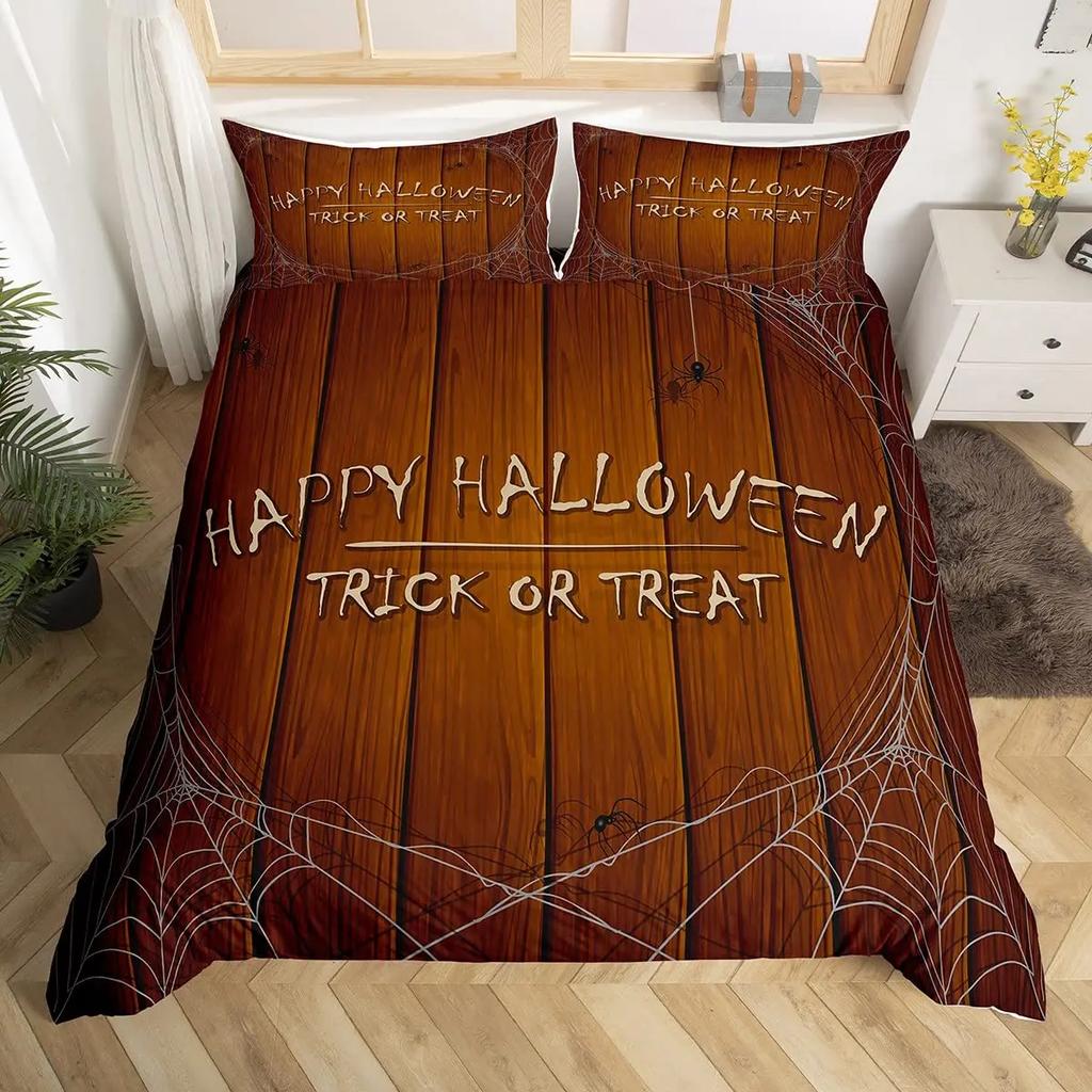 Spider Web Duvet Cover Set Halloween Spider Bedding Sets Boys Girls Black White Comforter Cover Trick Or Treat Quilt Cover Set