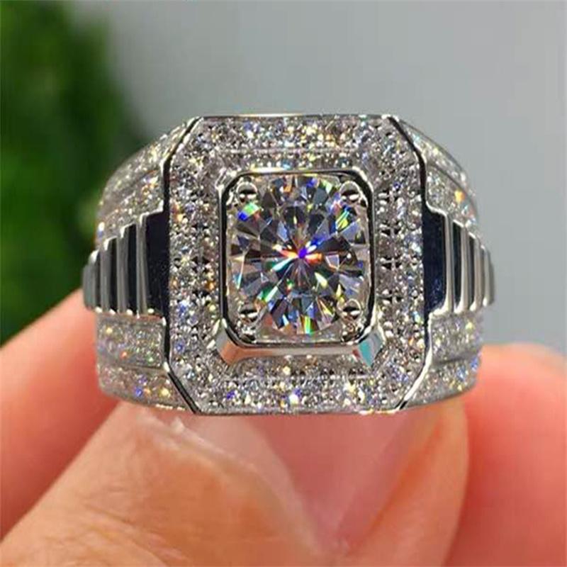 Big Hip Hop Style Rhinestone Men's Ring Square Ring Silver Color Pave Setting CZ Wedding Engagement Rings Top Quality
