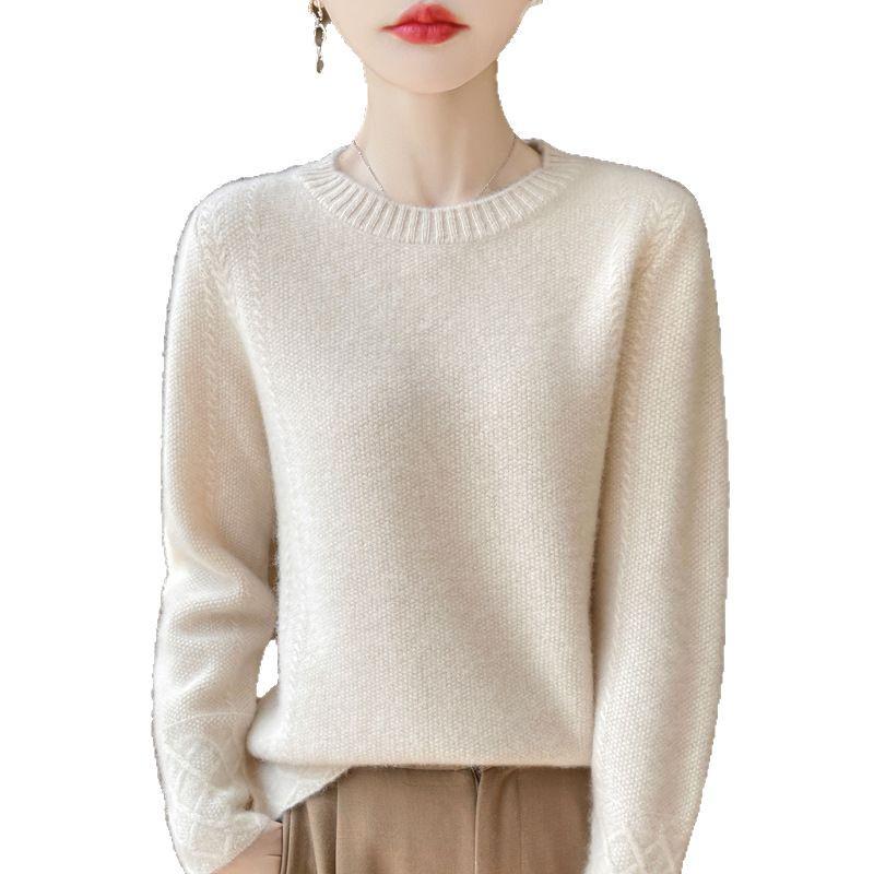2024 Autumn/Winter Round Neck Knit Wool Sweater - Loose Fit, Soft Osmanthus Stitch, Thick Base Layer Pullover.
