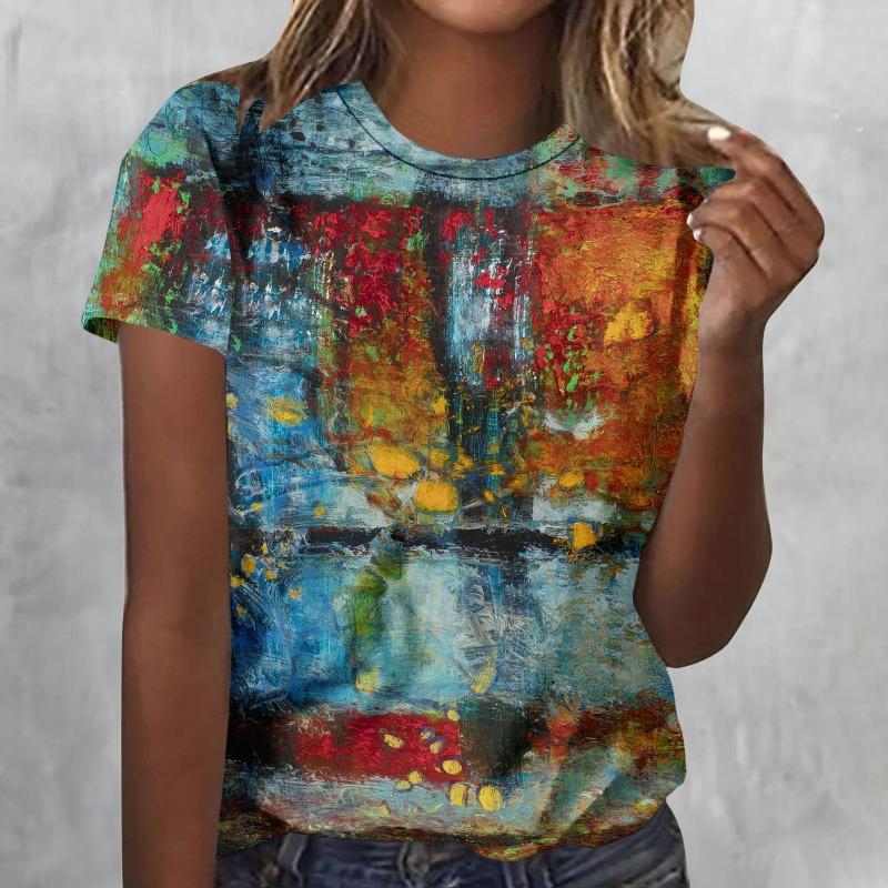 Vintage Oil Painting 3D Print T-Shirts Women Casual O-Neck Short Sleeve T Shirt Harajuku Tees Streetwear Y2k Top Female Clothing