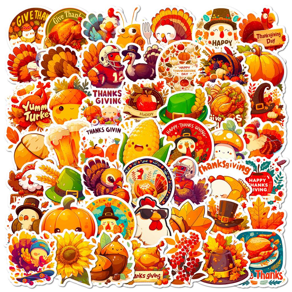 100 Thanksgiving Themed Pp Waterproof Stickers Diy Mobile Phone Case Water Cup Hand Account Refrigerator