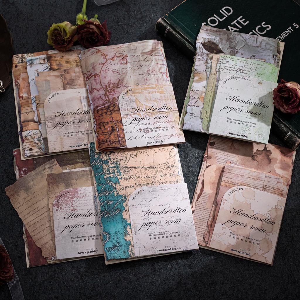 20 Sheets Vintage Handwriting Paper Planner Decorative Diary Scrapbooking Background Material Paper