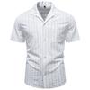 2026 Summer High-Quality Cotton Cuban Collar Vertical Stripe Shirt for Men, Business Casual Men's Short Sleeve Shirt