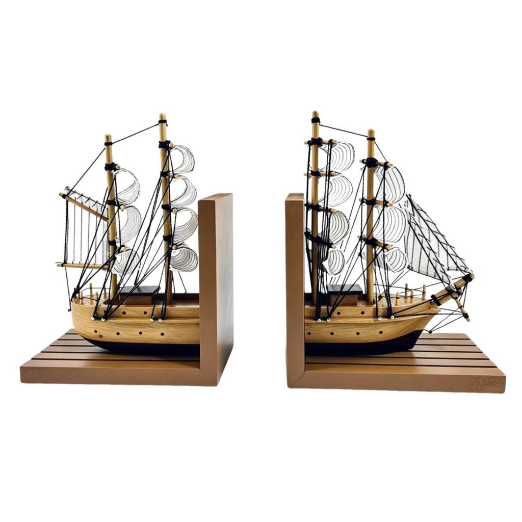 Wooden Bookend with Canvas Sails Sturdy for Bookshelf