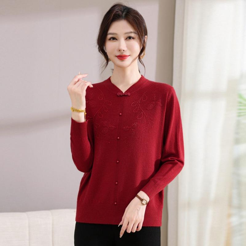 Middle-aged and old women's clothing spring and autumn temperament sweater new mother autumn knitted sweater fashion bottoming shirt