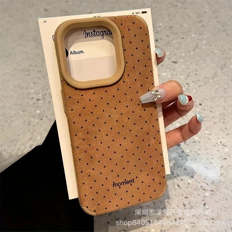 Black Polka Dot for iPhone16/15ProMax Apple 15 Mobile Phone Case 11 Fluff Leather XR Protective Case