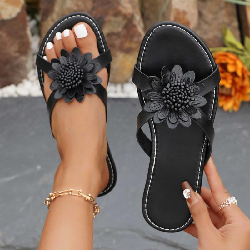 Fashion Women Slippers Flower Flat Flip Flops Woman Sandals Boho Style Braided Band Ladies Slippers Casual Shoes Non Slip Slides Women