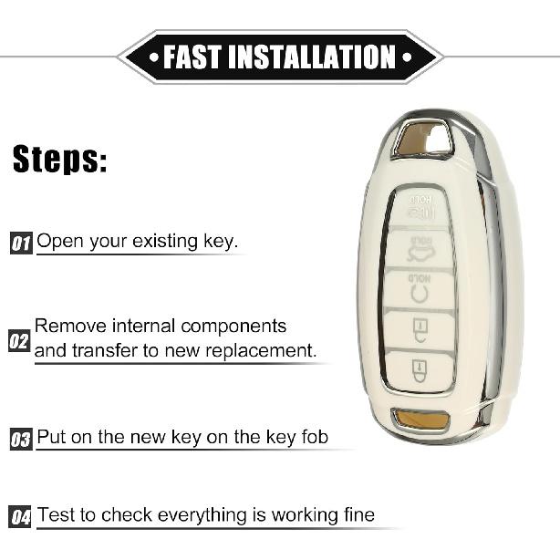 Key Fob Cover Compatible for Hyundai Elantra, 5 Buttons Silver Tone Edge Fashion Soft TPU White Remote Keyless Smart Key Fob Case Protection Shell