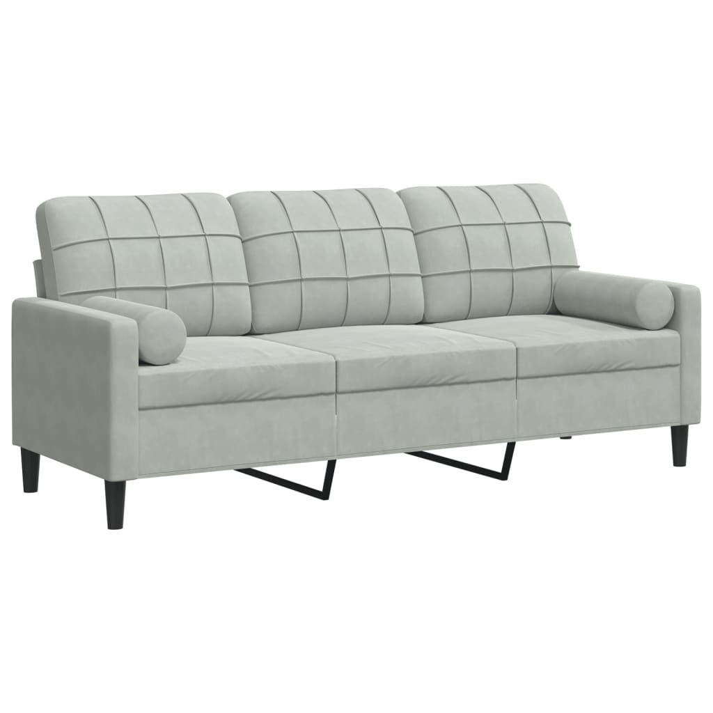 Vidaxl 3-Seater Sofa With Cushions, Light Gray, 180 Cm, Velvet
