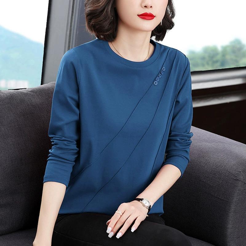 Women Simple Casual Solid All Match Basic T Shirt Female O Neck Long Sleeve Loose Pullover Tops