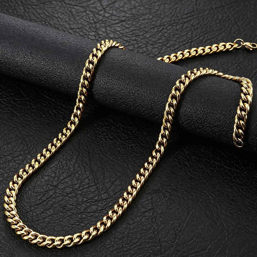 8mm Cuban Link Chain Men Women Waterproof Non-Tarnish Hypoallergenic Silver 18K Gold Filled 316L Stainless Steel Chain Necklace