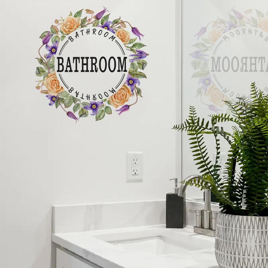 Beautiful Flowers Wall Stickers Toilet Bathroom Door Decoration Mural Home Decor Self-adhesive Beautify Wallpaper
