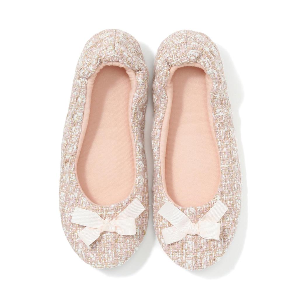 Francfranc Pocketable Room Portable Travel Compact Comes with Dedicated Pouch [Francfranc] Shoes, Tweed, Pink, Foldable, Slippers, Slippers, Storage,
