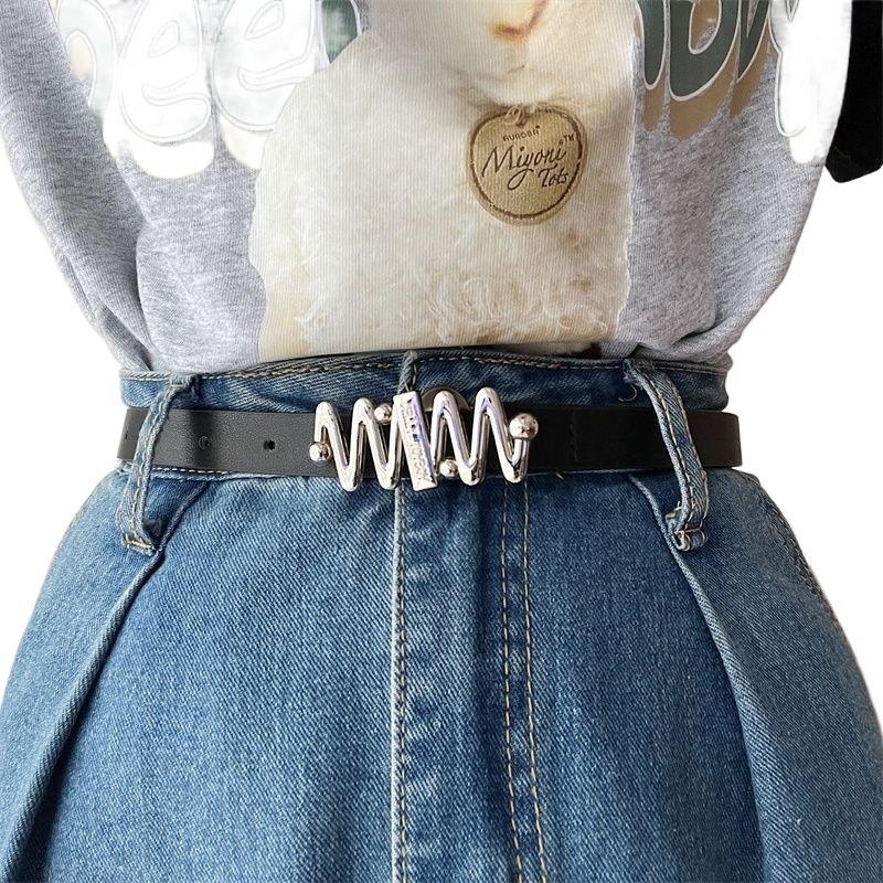 Trendy Womens Black Belt With Decorative Touches And Smooth Buckle For Summer Wear