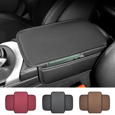 Car Armrest Cushion Universal Elbow Support Cushion Universal Arm Rest Box Pad with Both Side Storage Bag Interior PU Leather