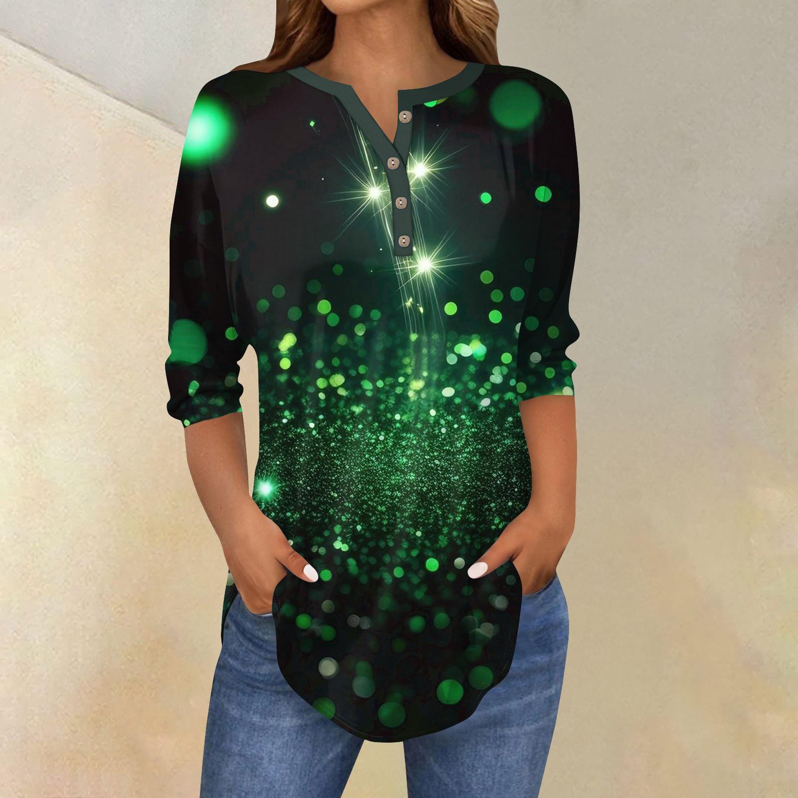 

Модний повсякденний жіночий топ із принтом і ґудзиками з рукавами 3/4 XL зелений